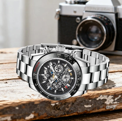PAGANI DESIGN Personalized Men Automatic Mechanical Watch Colorful Gemstone Bezel Small Three-Pin Tachymeter Design Chronograph