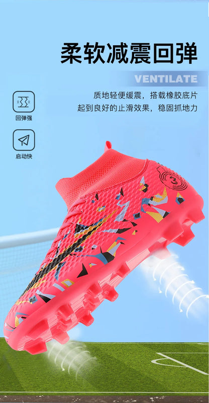 Professional Soccer Shoes Men Outdoor High-Top Sports Football Boots Boots Ag/Fg Long Spikes Artificial Grass Training Match