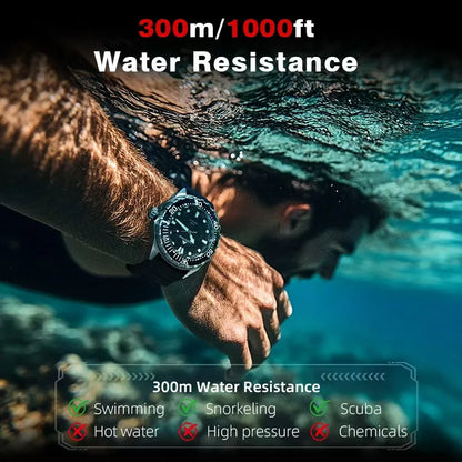 Stainless Steel Diving Watch Solar Energy Driven Quartz Watch Outdoor Waterproof Long Battery Life Rotatable Chronograph Ring