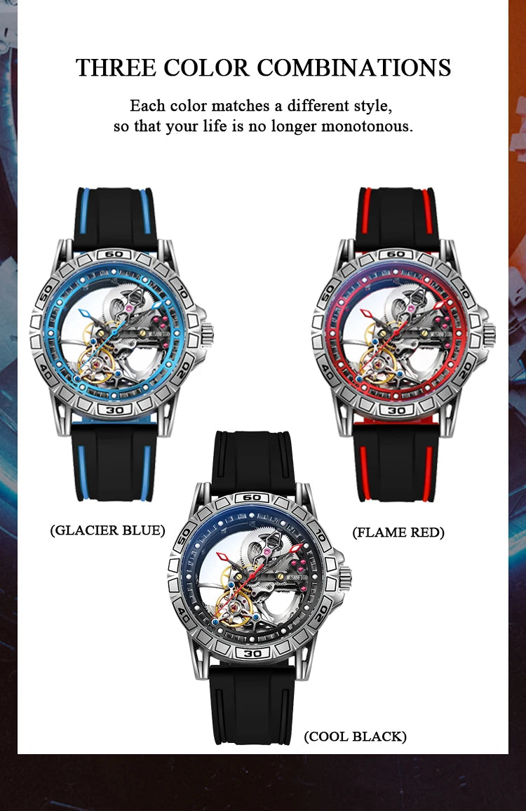 MUSANFIGO hollowed out fully automatic men's watch with mechanical movement, men's night light waterproof trendy watch
