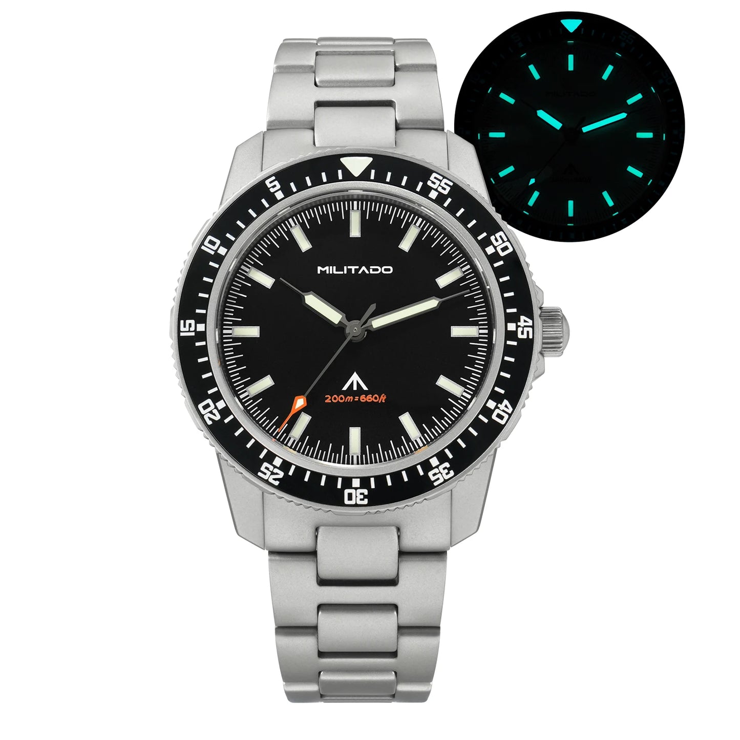 MILITADO  ML25 Quartz Dive Watch VH31 Sweep Second Sapphire Crystal 200M Waterproof BGW9 Lume Ceramic Bezel Men Watch