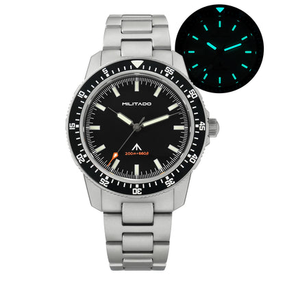 MILITADO  ML25 Quartz Dive Watch VH31 Sweep Second Sapphire Crystal 200M Waterproof BGW9 Lume Ceramic Bezel Men Watch
