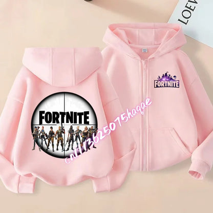 Ny Fortnite-hættetrøje til børn med lynlås, tegneserie- og anime-inspirerede hættetrøjer, afslappet og åndbar jakke til drenge, børnetøj til foråret 2026