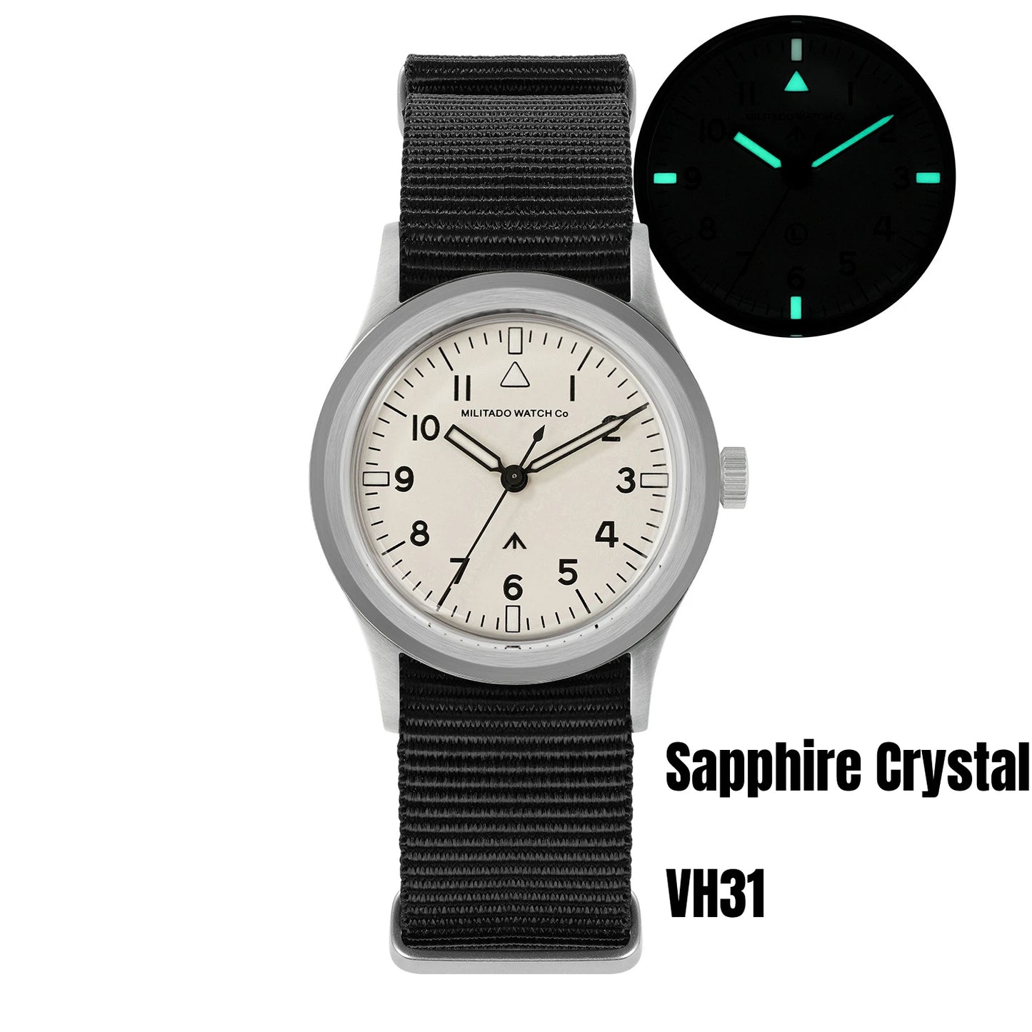 Militado ML14 Quartz Watch VH31 Movement Bubble Sapphire Crystal Vintage Watch 100m Waterproof BGW9 C3 Luminous Watch