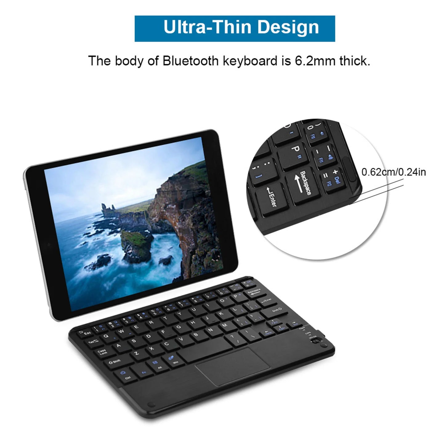 Tastiera Bluetooth wireless mini UltraSlim professionale con touchpad, compatta, ergonomica e reattiva, per PC Windows e tablet Android