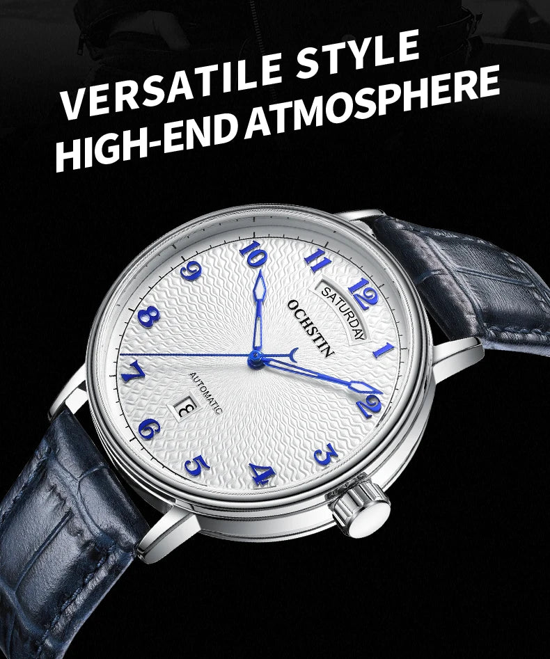 OCHSTIN Day Date Gents Watches 2025 Gift for Men Automatic Mechanical Business Wristwatches 40mm Analog Male Clock Leather Strap