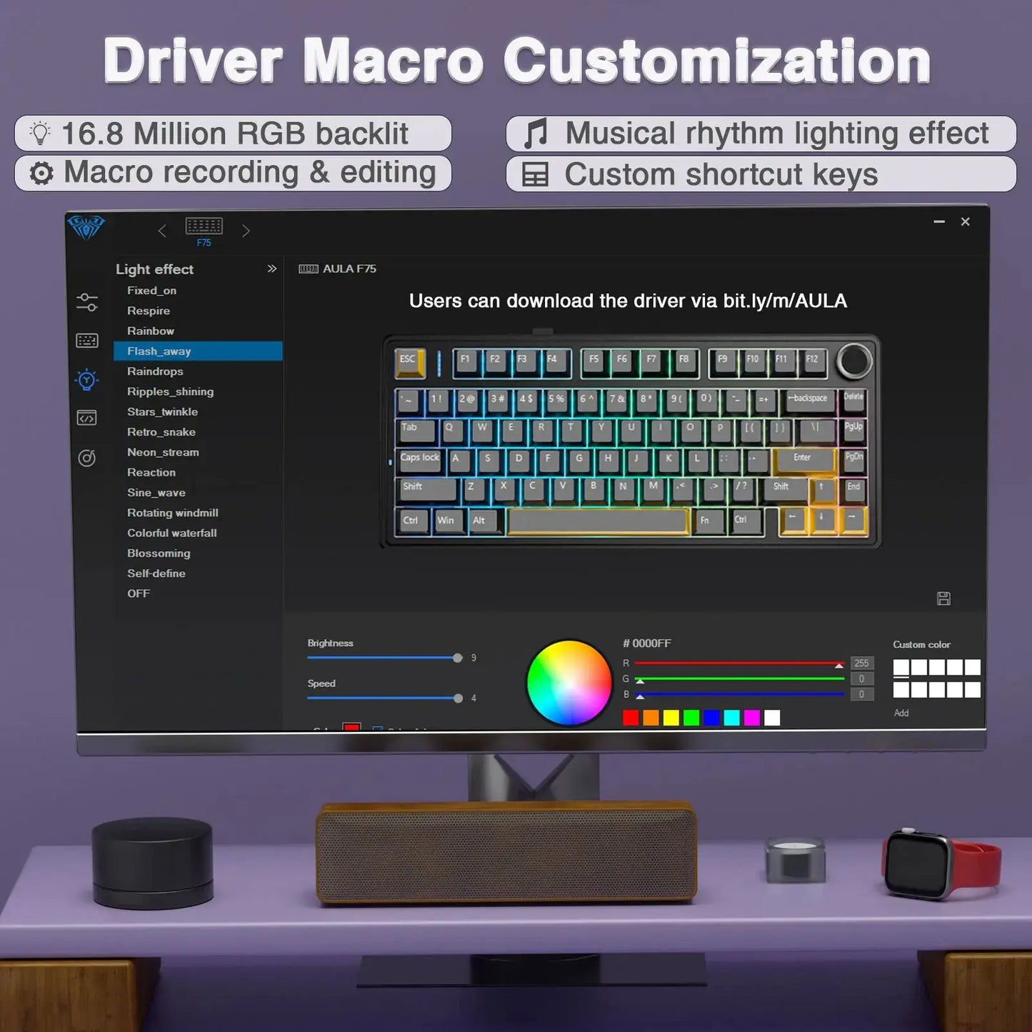 Tastiera meccanica gaming wireless AULA F75 Pro con montaggio gasket, RGB personalizzato, layout 75% e keycap PBT con incisione laterale