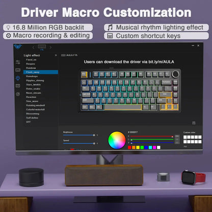 Tastiera meccanica gaming wireless AULA F75 Pro con montaggio gasket, RGB personalizzato, layout 75% e keycap PBT con incisione laterale