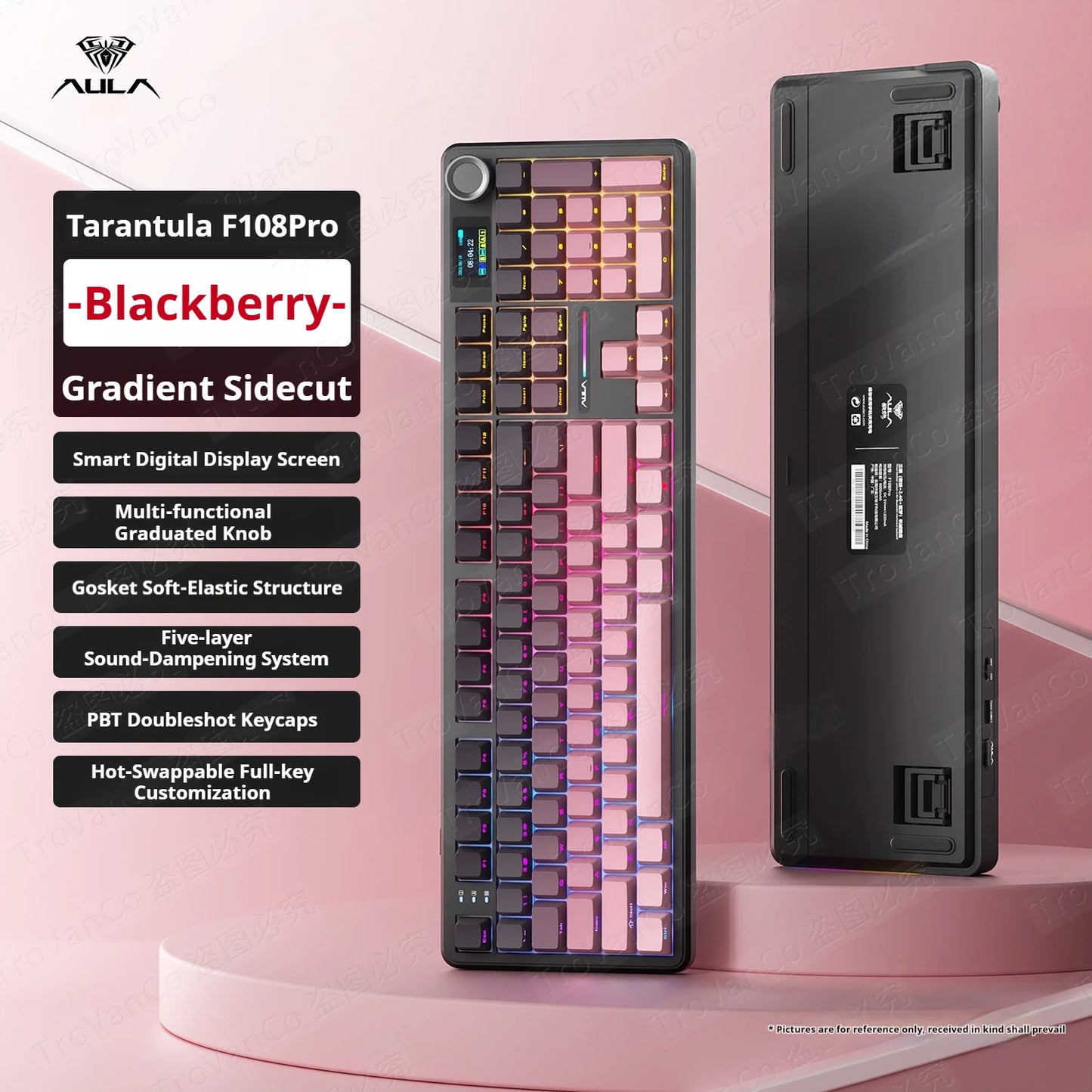 Teclado mecánico AULA F108 PRO personalizado con distribución 100%, retroiluminación RGB, Bluetooth inalámbrico, interruptores HiFi para gaming