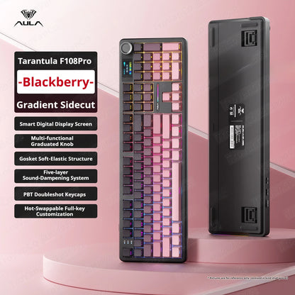 Teclado mecánico AULA F108 PRO personalizado con distribución 100%, retroiluminación RGB, Bluetooth inalámbrico, interruptores HiFi para gaming