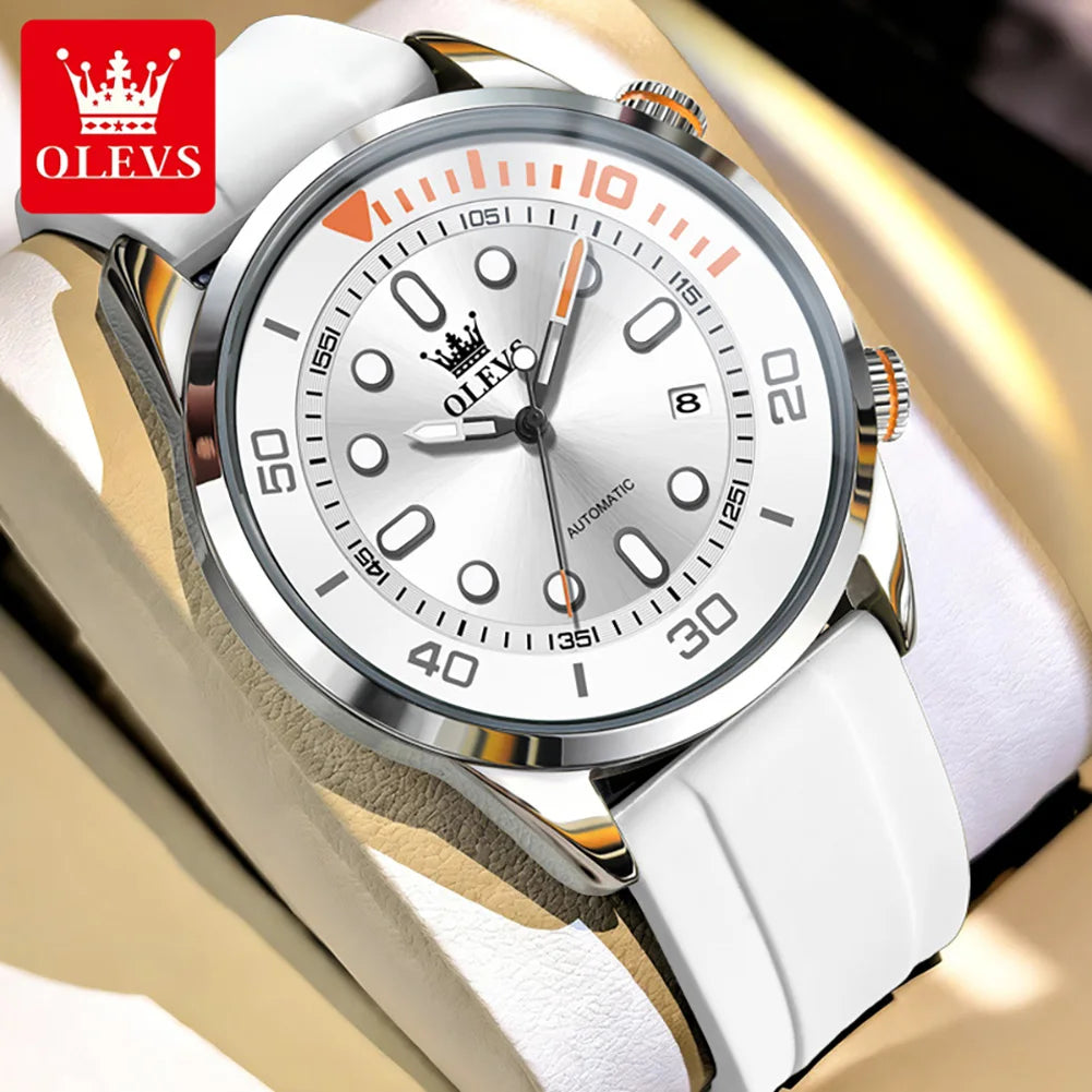OLEVS Automatic Men's Watches Luxury Top Brand Green Water Ghost Diving Series Silicone Strap Original Mechanical Man Watch 6751