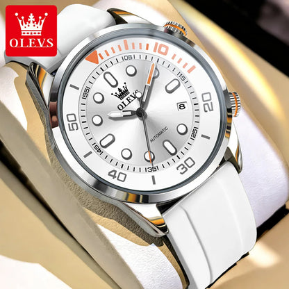OLEVS Automatic Men's Watches Luxury Top Brand Green Water Ghost Diving Series Silicone Strap Original Mechanical Man Watch 6751
