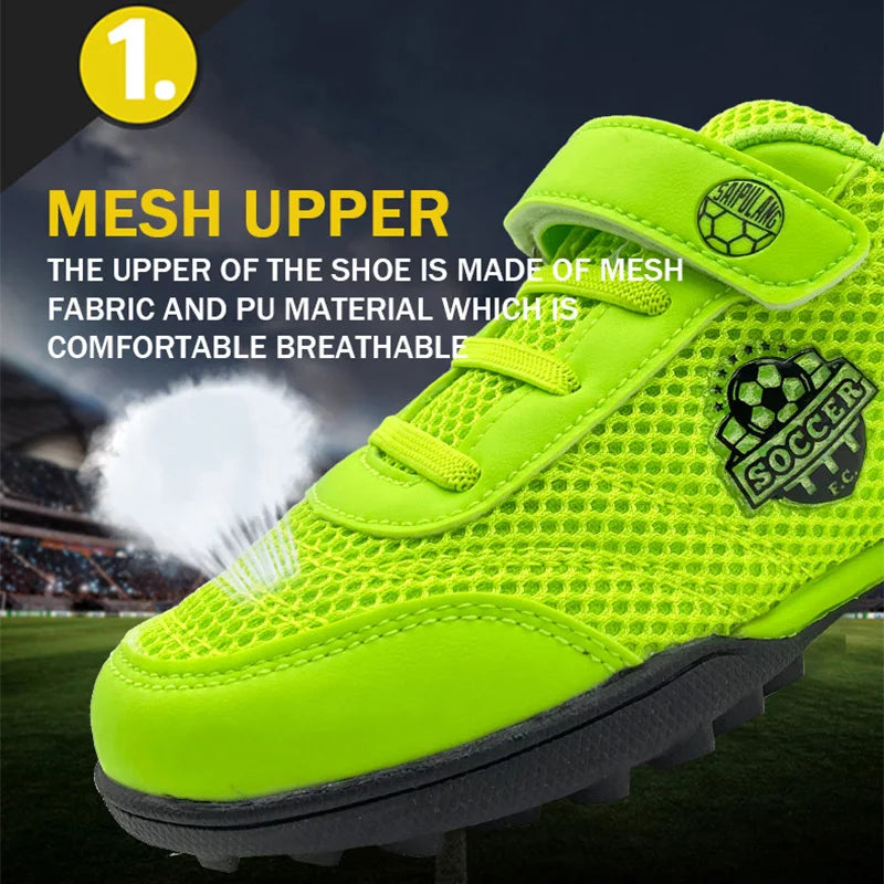 Chuteiras de futebol para criança menino/menina Tf com fecho de velcro, sem pitões, para lacrosse, iniciantes em críquete e basebol