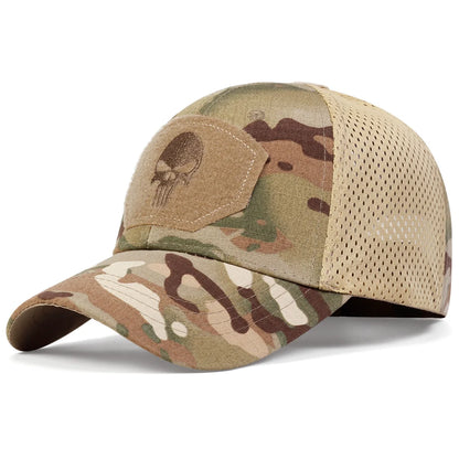 Unisex Skull Embroidered Baseball Caps Men Outdoor Breathable Mesh Tactics Mountaineering Peaked Hat Adjustable Snapback Caps