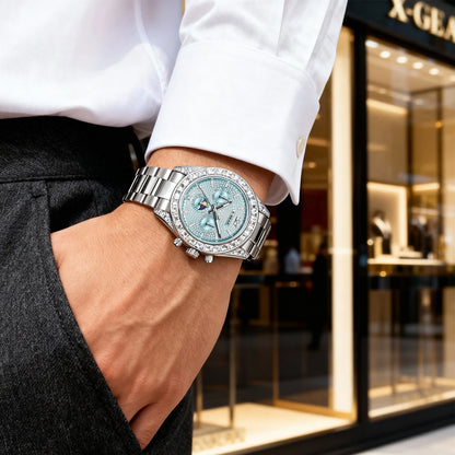X-GEAR Men's Watch Automatic Mechanical with Diamond Dial Luminous Moon Phase Water-Resistant