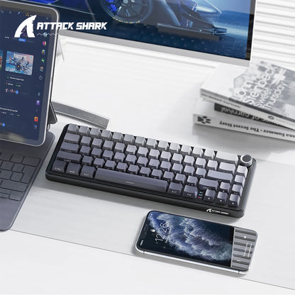 Teclado mecânico sem fios Attack Shark X66, layout compacto 65%, retroiluminação RGB, gasket, hot swap, Bluetooth, USB-C, PBT, bateria de grande capacidade