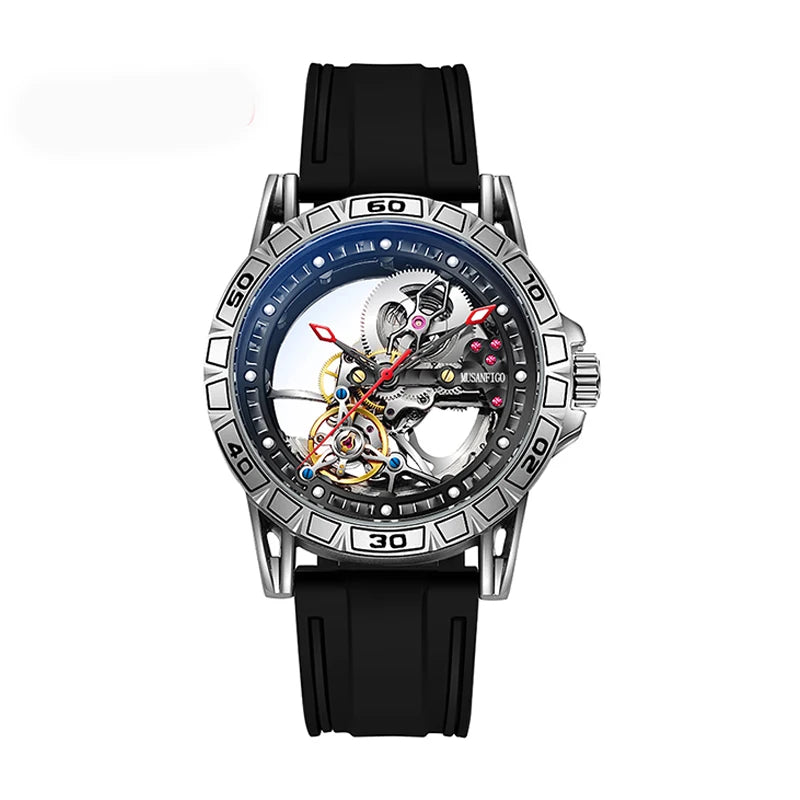 MUSANFIGO hollowed out fully automatic men's watch with mechanical movement, men's night light waterproof trendy watch