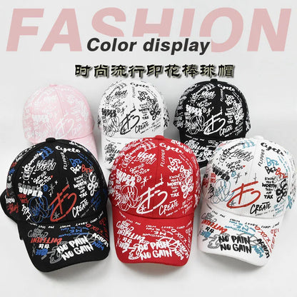 Trendy Unisex Graffiti Print Baseball Cap - Colorful Painted Visor Fashion Hat