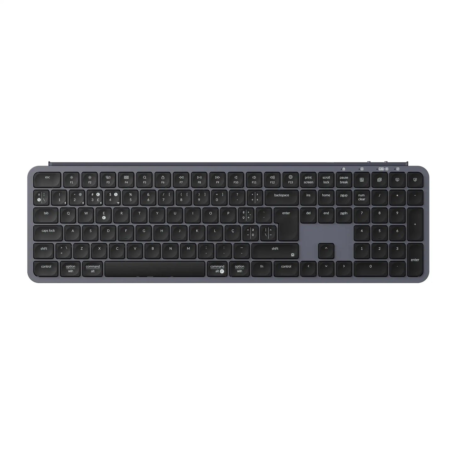 Tastiera wireless ultra-sottile Keychron B6 Pro layout ISO, formato completo, portatile e leggera, con connessioni 2.4GHz e Bluetooth