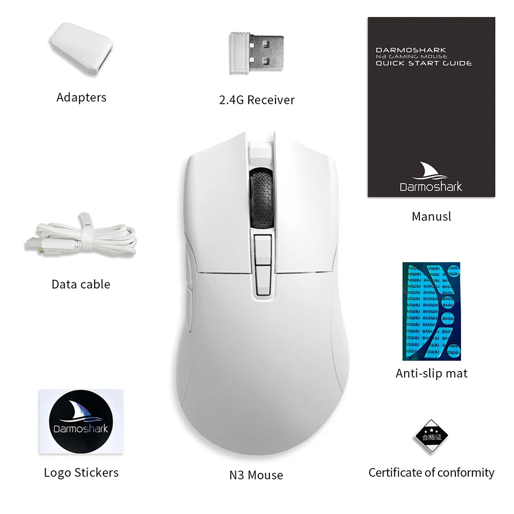 Motospeed Darmoshark N3 Pro Bluetooth vezeték nélküli gamer egér, dupla 8K, hárommódú, újratölthető, PAW3395, 64g, ergonomikus gamer egér