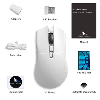 Motospeed Darmoshark N3 Pro Bluetooth vezeték nélküli gamer egér, dupla 8K, hárommódú, újratölthető, PAW3395, 64g, ergonomikus gamer egér