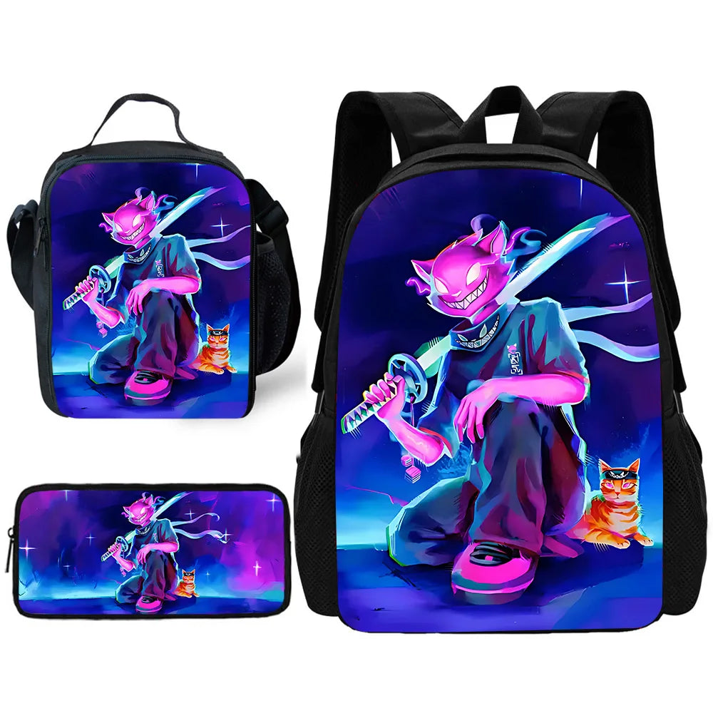 Mochila Escolar Infantil Hot Game com Lancheiras, Design-F-FortniteS, Estojos para Lápis, Mochilas Escolares para Rapazes e Raparigas, Melhor Presente