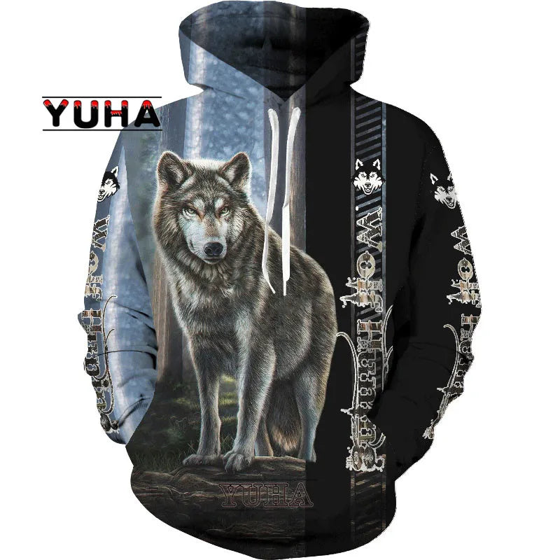 Wolf 3d Printed Hoodies Unisex Cool  Pullover Animal Graphic Sweatshirt Men’s Street Wear