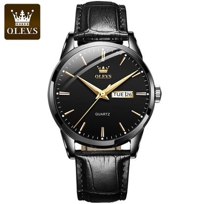 Relógio de quartzo OLEVS para homem – Estilo luxuoso e elegante, bracelete em pele, indicação da data e do dia, resistente à água, ideal para o trabalho