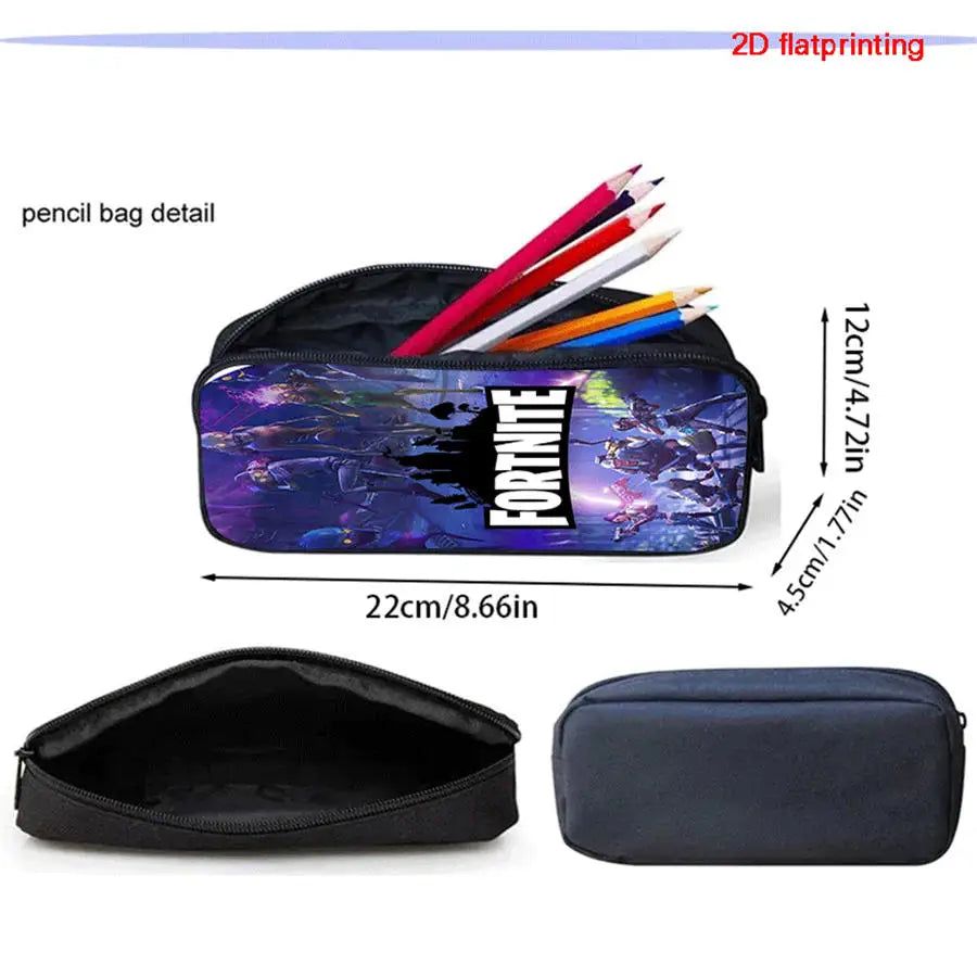 2Pcs Fortnite Kids Backpack Set Pencil Case Lightweight Durable School Bag For Boys Girls 6-9 Years Old Daily School Supplies