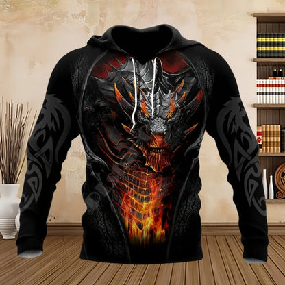 Tattoo Dragon Sweatshirts Spring and Autumn 3D Print Men Hooded Hoodies Long Sleeve Unisex Streetwear Casual Sweatshirts for Men