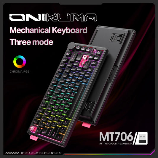 Onikuma 2025 New Mt706 Rgb Gaming Mechanical Keyboard 2.4g/ Wired/Bt, 81-Key Pbt Rgb Gaming Keyboard