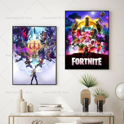 F-Fortnites-Game Póster Popular Autocolante de Arte em Papel Impermeável para Decoração de Parede de Café, Bar e Quarto