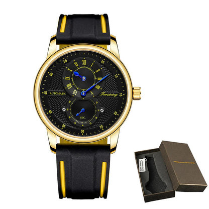 Men Wristwatch Blue White Dial Automatic Transparent Mechanical Watch Silicone Rubber Band Male Sport Clock Relogio Masculino