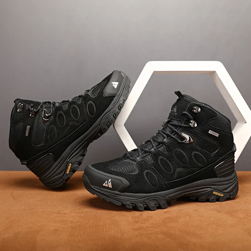 HIKEUP Botas de senderismo altas para hombre, calzado de invierno para exteriores con cordones, antideslizantes, deportivas y casuales, botas de trekking de ante cálidas para hombre
