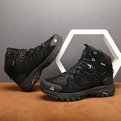 HIKEUP Botas de senderismo altas para hombre, calzado de invierno para exteriores con cordones, antideslizantes, deportivas y casuales, botas de trekking de ante cálidas para hombre