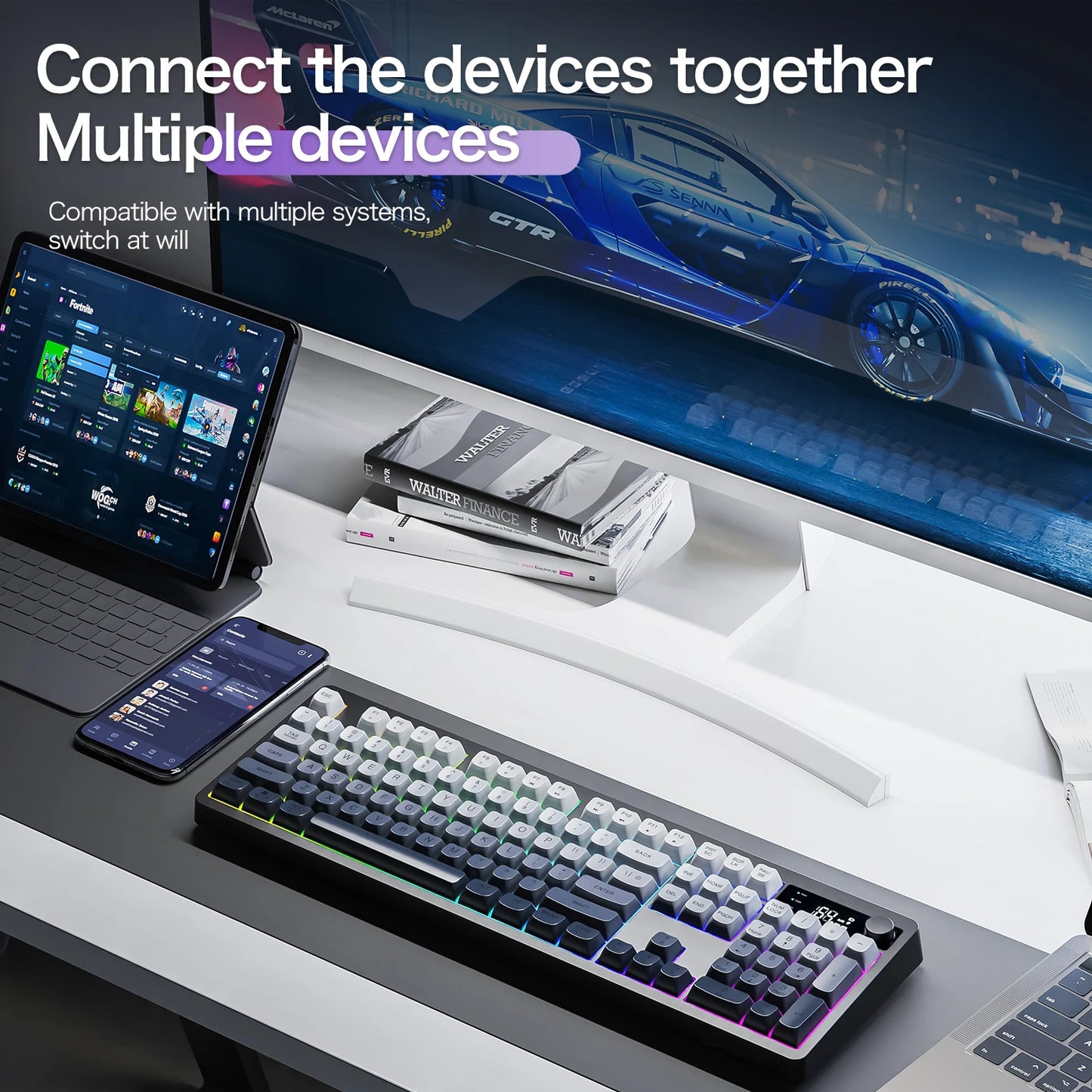 XUNFOX TK100 tastiera wireless 2.4 Bluetooth dual-mode gaming silenziosa per ufficio e notebook, universale