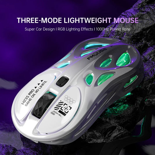 Trådløs 2.4G tri-mode RGB-gamingmus med let huldesignet konstruktion, Chroma-belysning, kabeltilslutning og Bluetooth – E-Sports-musecontroller