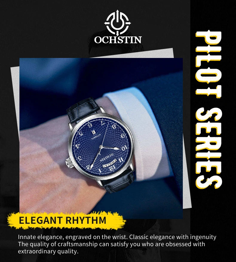OCHSTIN Day Date Gents Watches 2025 Gift for Men Automatic Mechanical Business Wristwatches 40mm Analog Male Clock Leather Strap