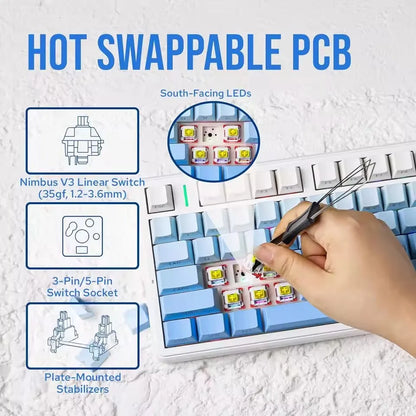 Teclado mecánico gaming AULA F99 Pro E-sports de tres modos, RGB, hot-swappable, 96%, PBT, inalámbrico personalizado con perilla multimedia
