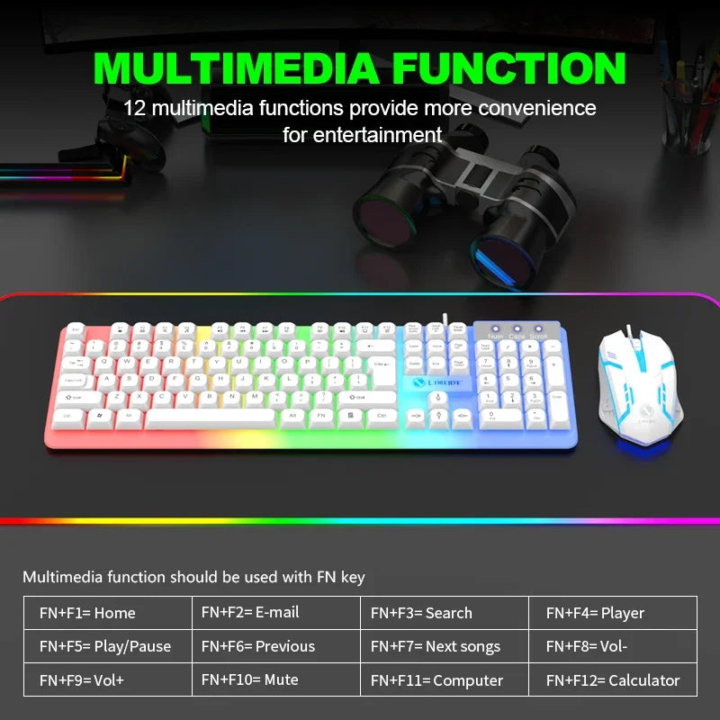 NG GTX350 Combo de teclado y ratón gaming para ordenador y portátil, kit gamer con retroiluminación LED, teclado USB con cable GTX350 Set-Negro