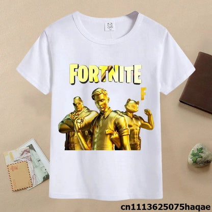 T-shirt de verão para criança Fortnites, com estampado de figura de jogo em estilo cartoon, T-shirt casual desportiva para rapaz, manga curta, vestuário infantil