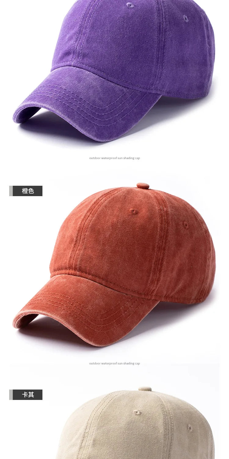 Men Women 53-56cm 56-59cm 60-63cm Vintage Unstructured Baseball Cap Washed Cotton Adjustable Cap for Big/ Small Head and Kids