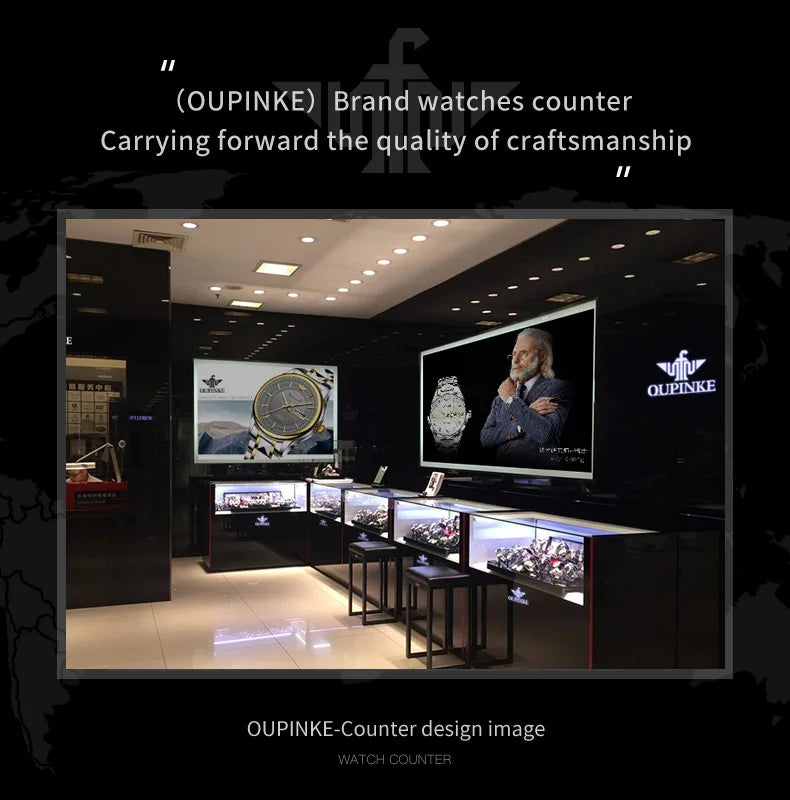 OUPINKE 3173 Skeleton Automatic Mechanical Watch Luxury Brand 50M Waterproof Watch Leather Strap Mens Watch Box Gifts Reloj