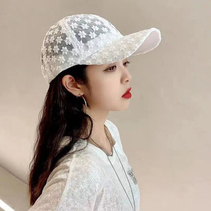 Lace Flower Thin Baseball Cap Female Spring And Summer Sunscreen Hollow Cap Breathable Sweet Adjustable Head Circumference