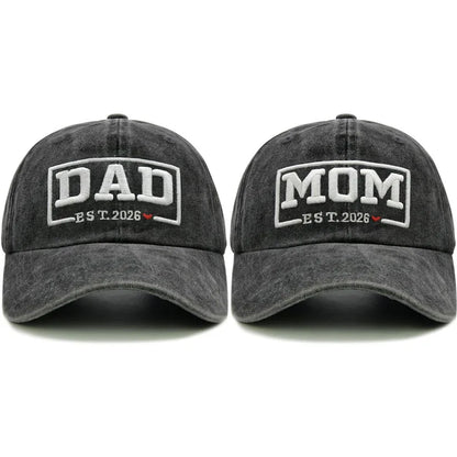 2 vnt. retro stiliaus išblukintos „DAD MOM“ siuvinėjimo moteriškos beisbolo kepurės, lauko sportui skirtos reguliuojamos, nuo saulės apsaugančios ir kvėpuojančios vairuotojų kepurės
