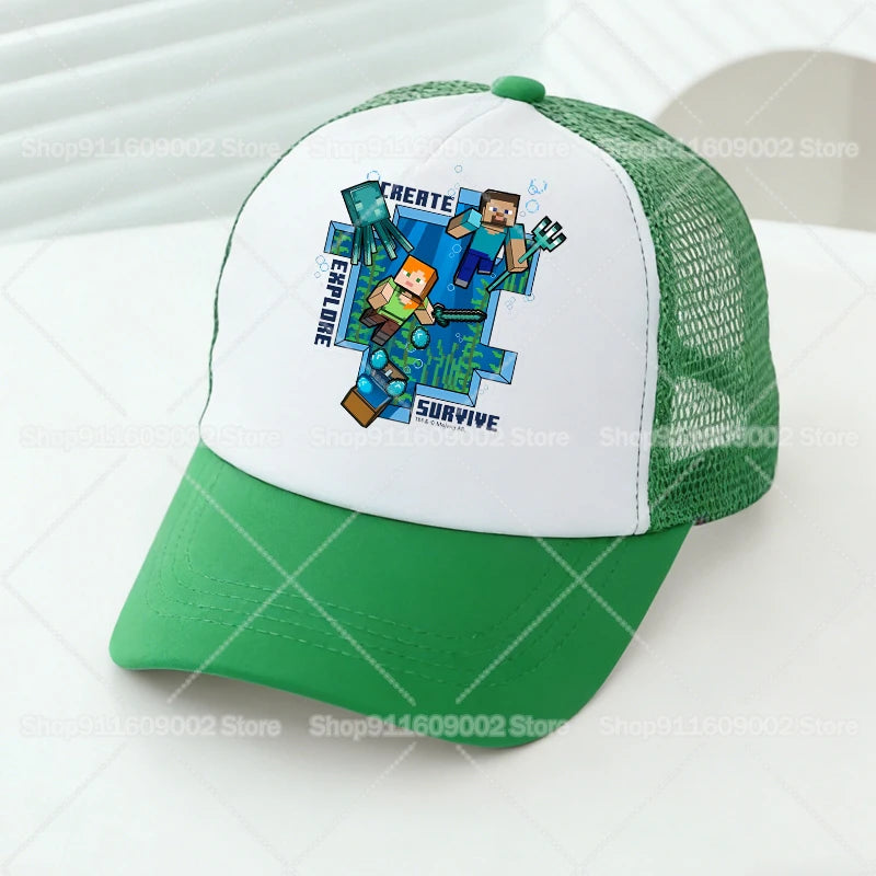 Minecrafted Mesh Baseball Caps Cartoon Figures Adult Children Sports Hats Boys Girls Summer Outdoor Sunshade Peaked Caps Gift
