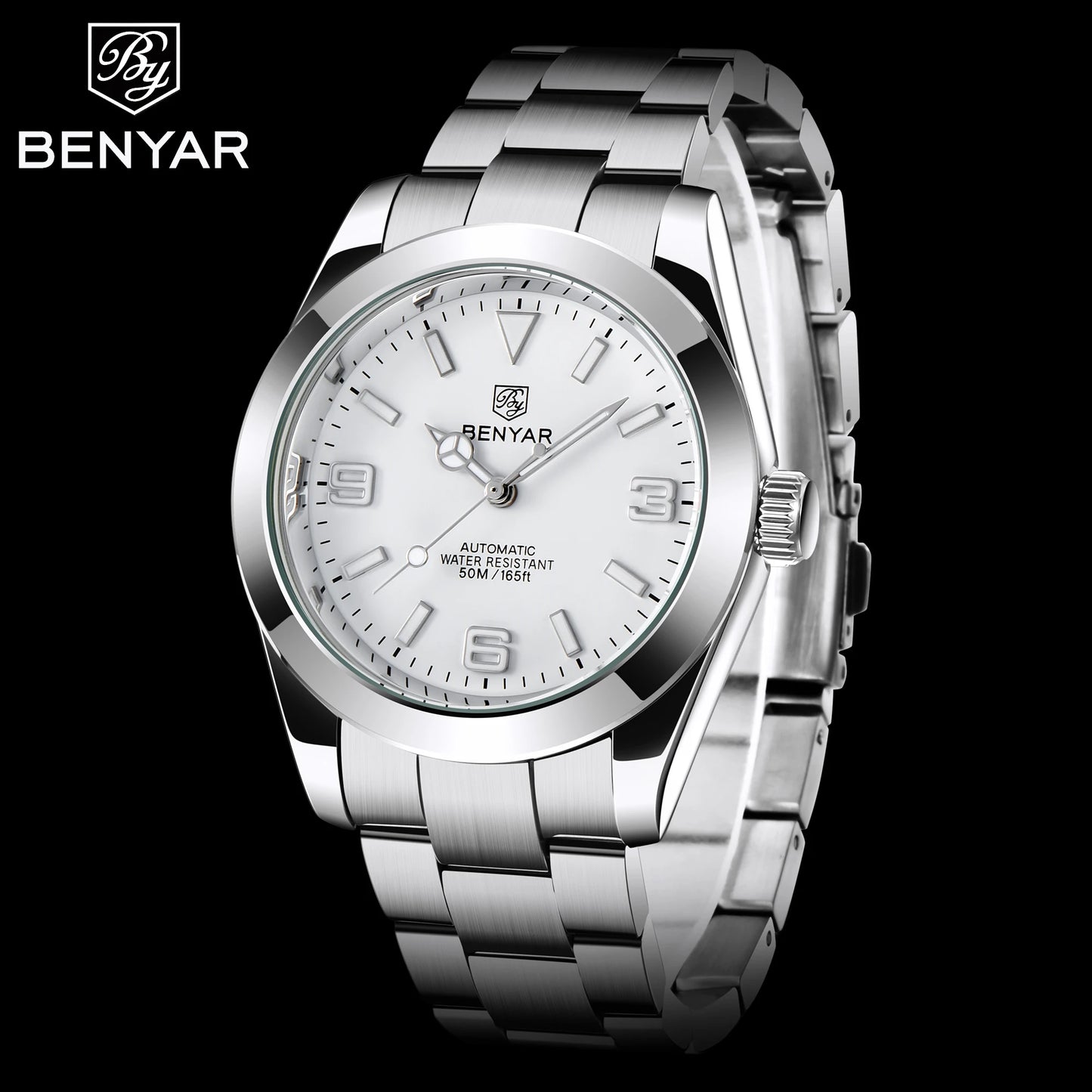 BENYAR Luxury Men Mechanical Wristwatches Stainless Steel Sports Men Automatic Watches 50ATM waterproof Clock