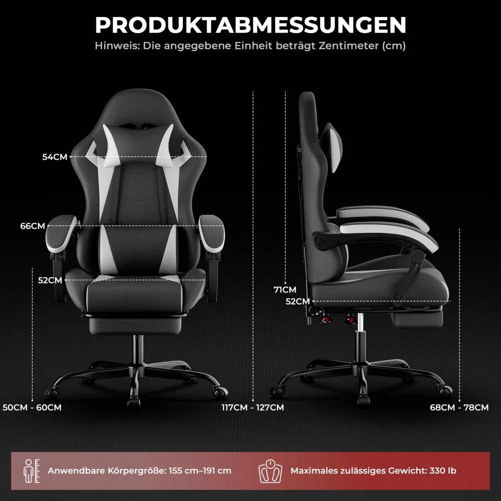 Gaming Chair Ergonomic Gaming Chair with Lumbar Pillow and Headrest, Gamer Chair Height Adjustable, Pc Chair for Adults Girls Boy, Black and White