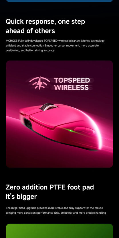 Mouse da gaming wireless leggero MCHOSE A7 V2 Ultra / Pro, Dual 8000Hz, PAW3950 TI, 42000DPI, per PC e gamer e-sport
