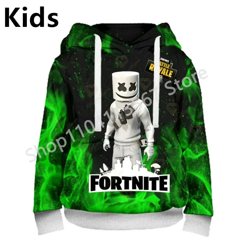 Llama Battle Royale F-Fortnited Hoodies 3D Printed Men Women Children Sweatshirts Boy Girl Kids Streetwear Pullover Green Tops